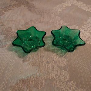 Vintage Green Glass Tapered Candle Holders Qty 2